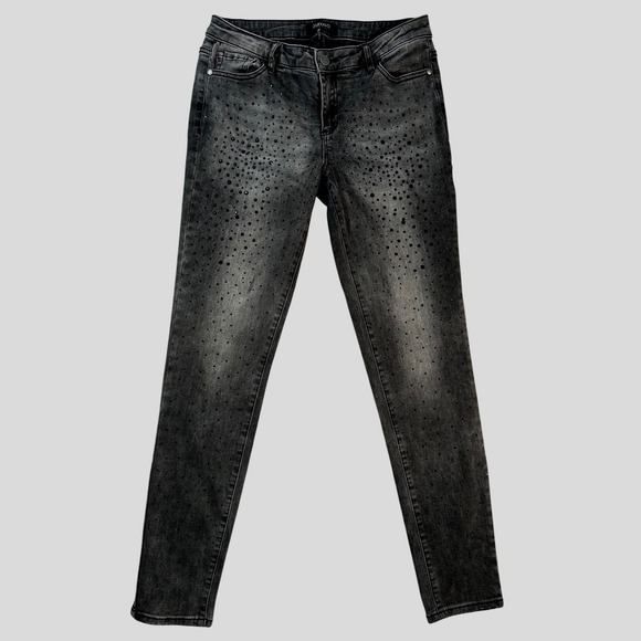 Buffalo David Bitton Womens Skinny Jeans 30x29 Gray Wash Black Embellished Y2K - Picture 1 of 16